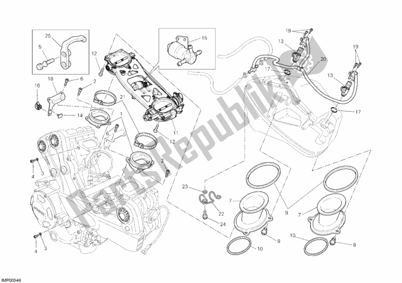 All parts for the Throttle Body of the Ducati Streetfighter S 1100 2012